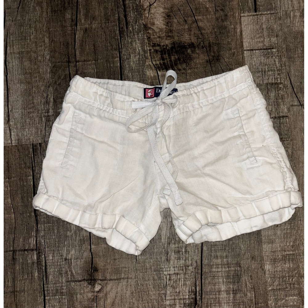 Duck Head Jeans Womens White 100%‎ Linen Drawstring Cuffed Casual Shorts Size 1